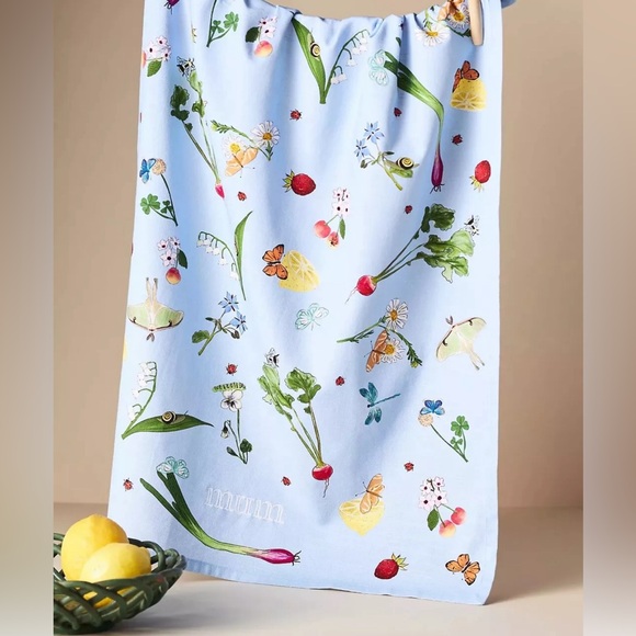 Anthropologie Tea Towel Insects Flowers Botanical Mum - Picture 1 of 3